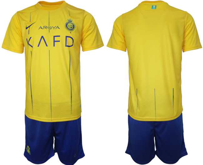 Mens Al Nassr Custom 2023-24 Yellow Away Soccer Jersey Suit